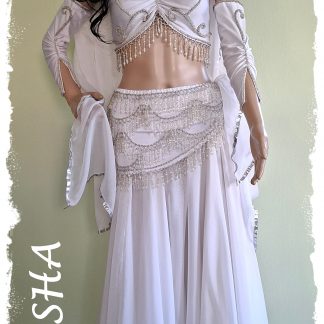 Bautanzoutfit 5 tlg. in weiß, Oberteil ohne Ärmel mit Armstulpen, Rock weit mit Rollsaum, Größe S