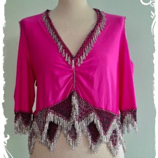 Oberteil aus Lycra in neonpink mit silbernen Perlen, Größe XXL